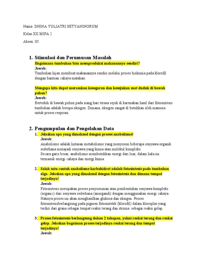 Contoh Soal Biologi Bab Anabolisme | PDF