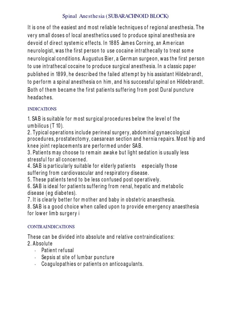 Spinal Anasethesia | PDF | Anesthesia | Headache