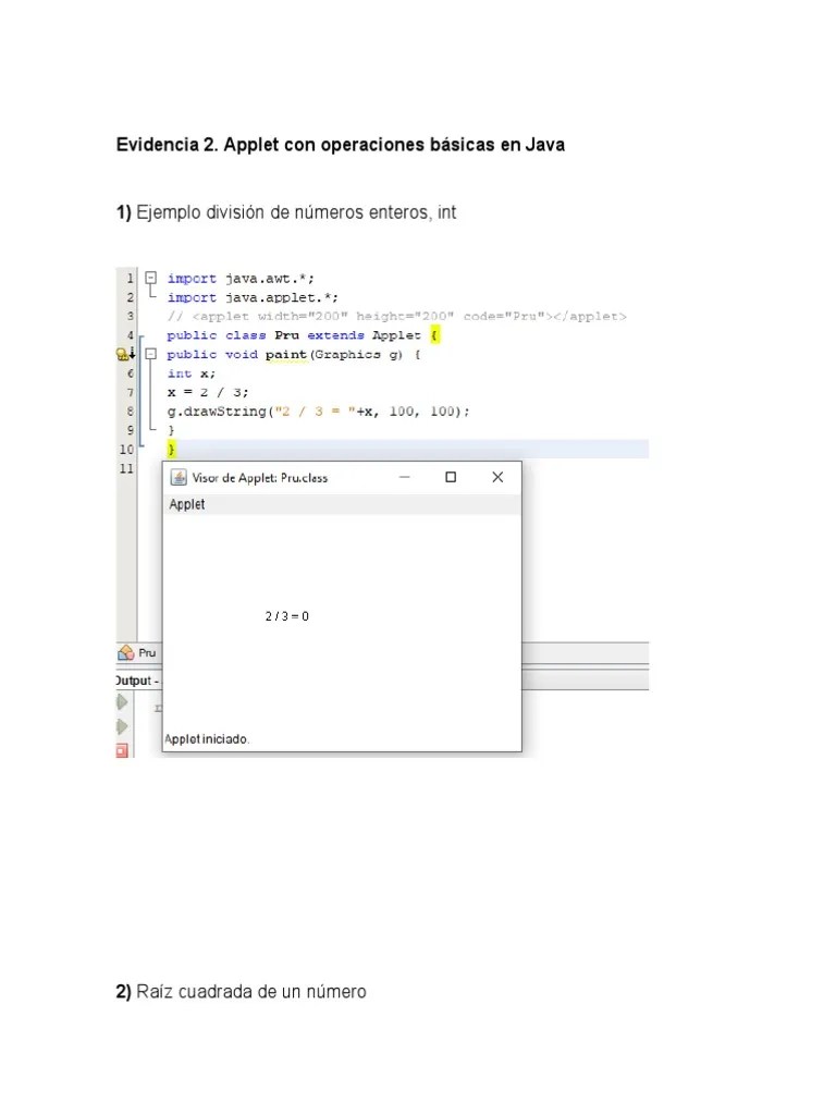 Evidencia 2. Applet Con Operaciones Básicas En Java | PDF