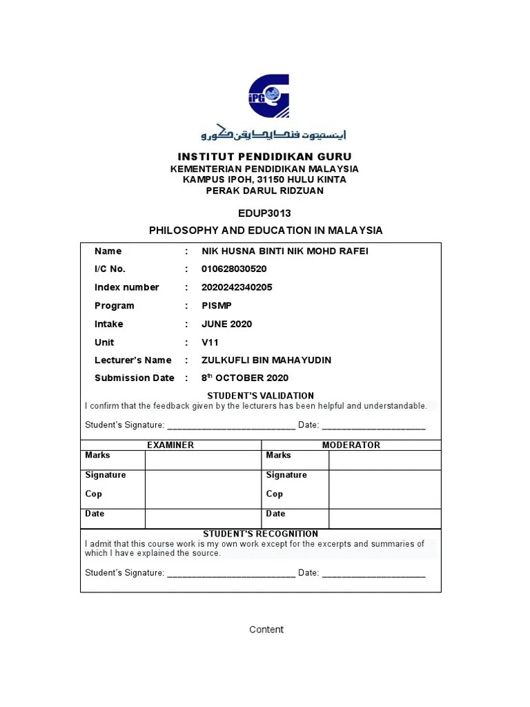 Institut Pendidikan Guru: EDUP3013 Philosophy And Education In Malaysia | PDF | Teachers | Cognition