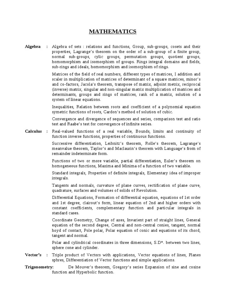 APSC Optional Paper Syllabus Mathematics | PDF | Matrix (Mathematics) | Equations