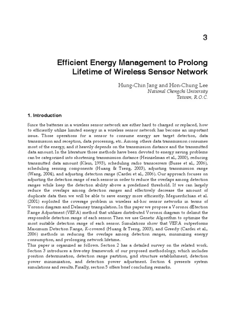 Efficient Energy Management To Prolong Lifetime Of Wireless Sensor ...