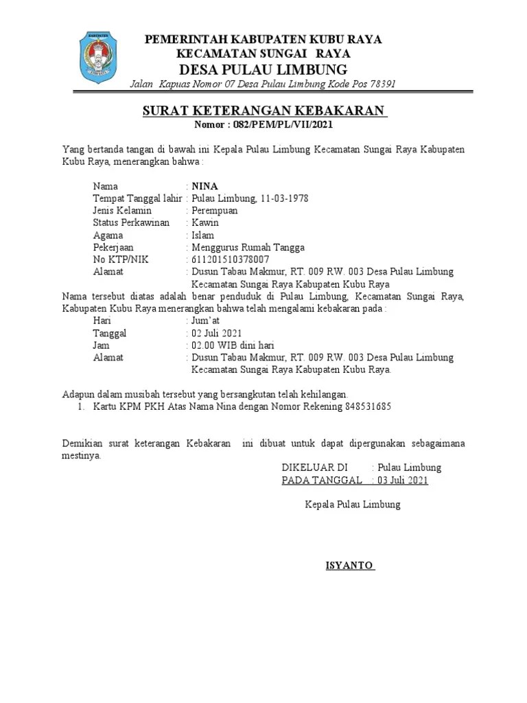 Surat Keterangan Kebakaran | PDF