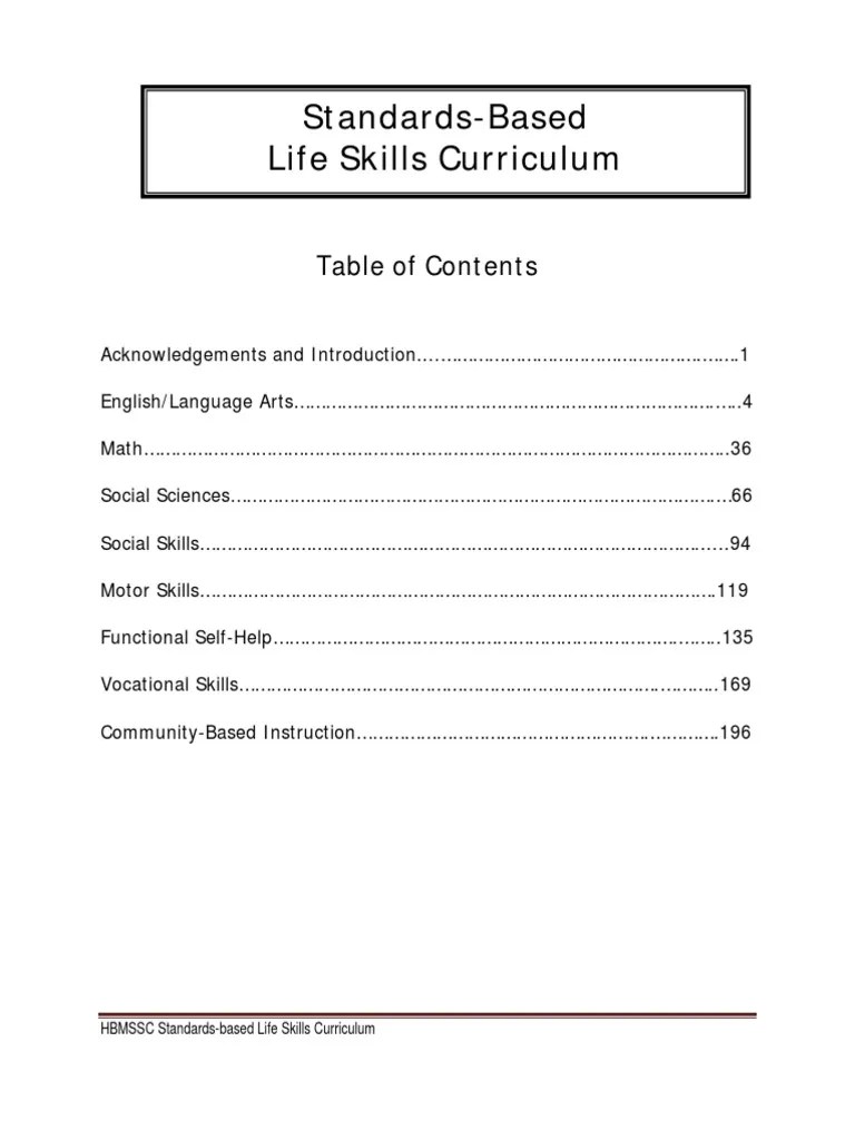 Standards-Based Life Skills Curriculum | PDF | Educational Assessment | Reading Comprehension