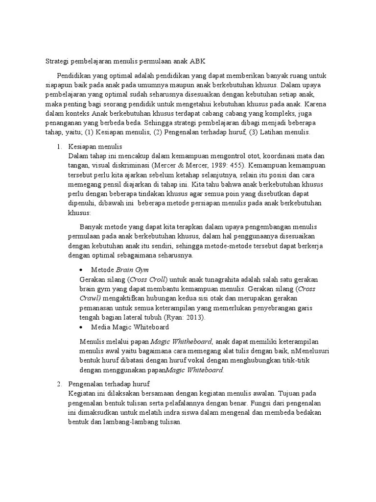 Strategi Pembelajaran Menulis Permulaan Anak ABK | PDF