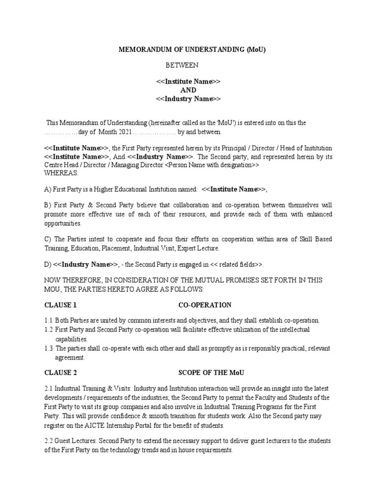 Mou Template | PDF | Memorandum Of Understanding