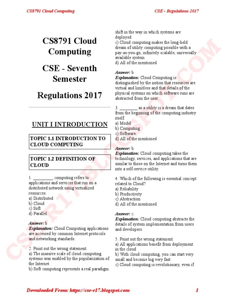 CS8791 Cloud Computing | Descargar Gratis PDF | Cloud Computing | Computing