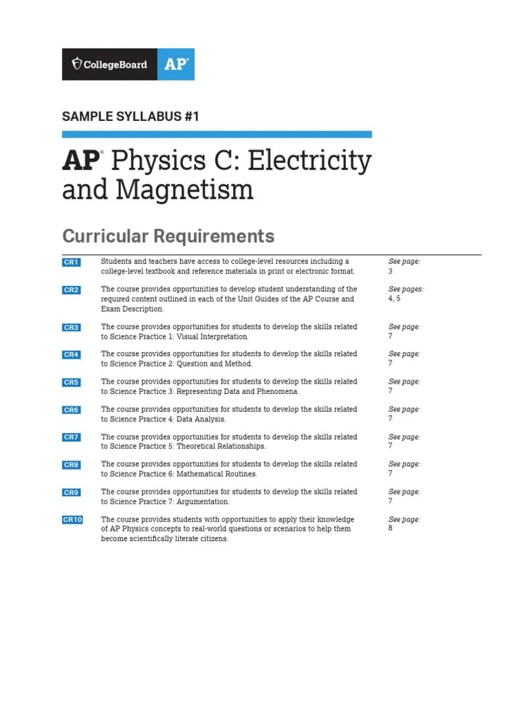 AP Physics C Electricity And Magnetism Sample Syllabus 1 | PDF ...