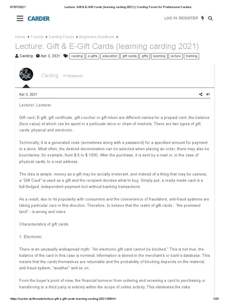 Lecture - Gift & E-Gift Cards (Learning Carding 2021) - Carding Forum For Professional Carders ...