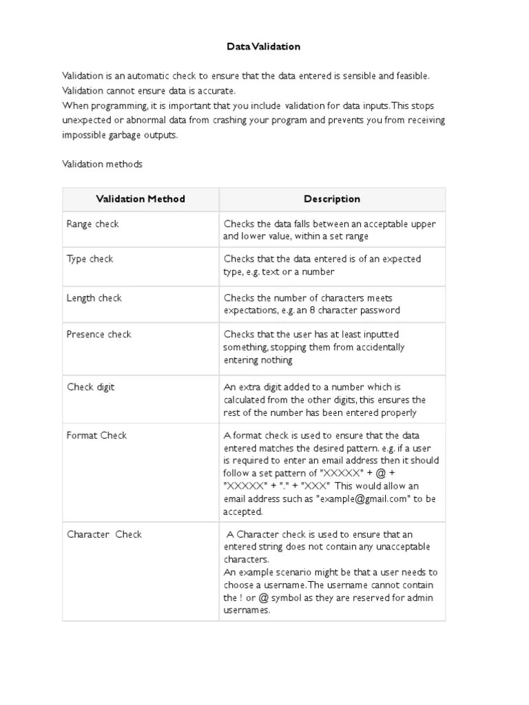 Notes On Data Validation & Verification, Test Data | PDF | Data | Computing