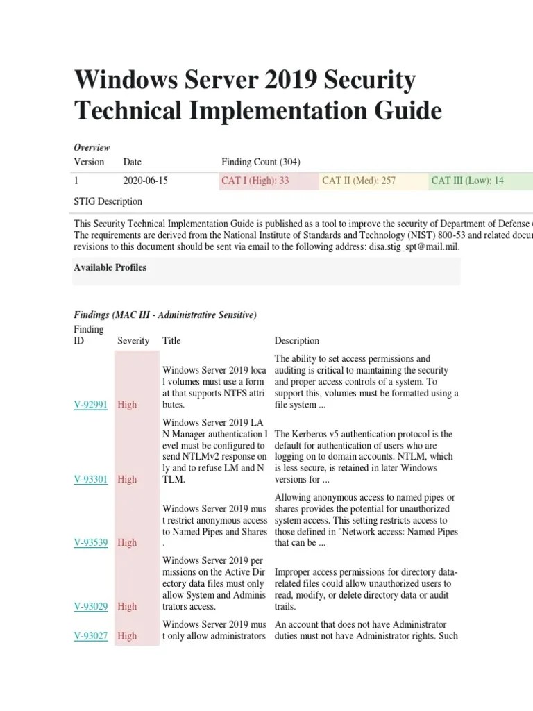 Windows Server 2019 Security Technical Implementation Guide | PDF ...