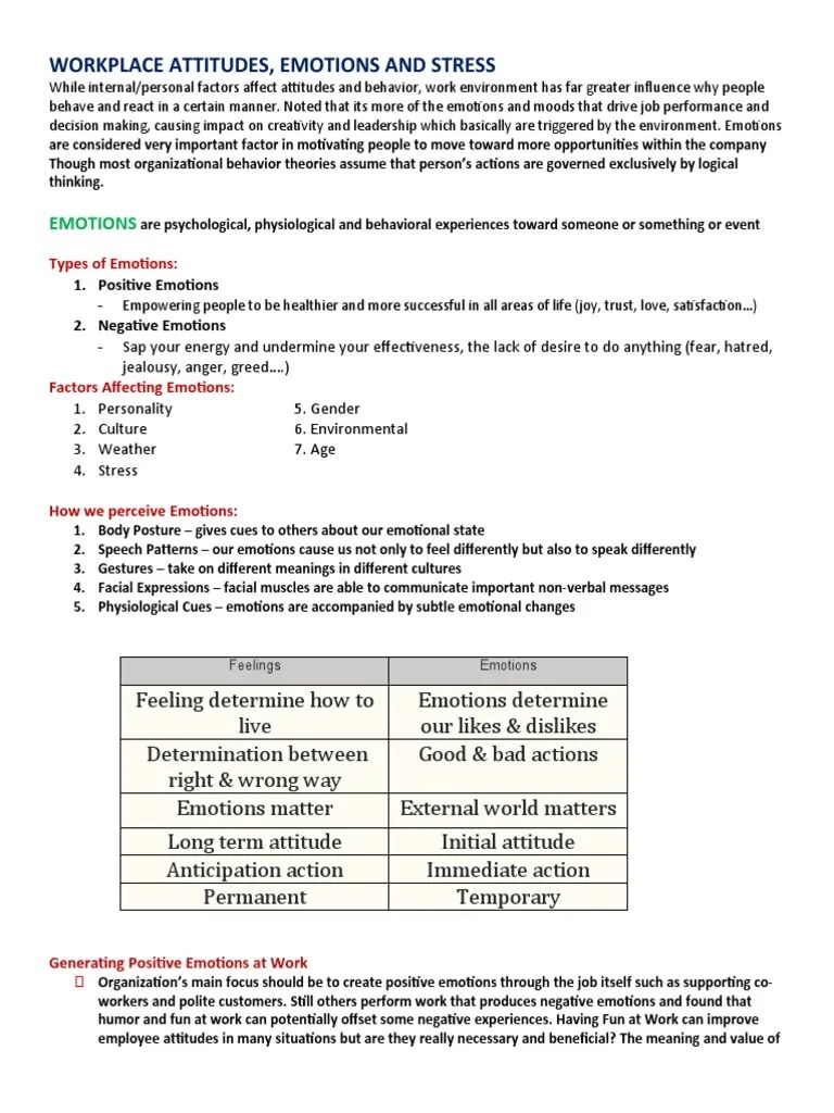 Workplace Emotions, Attitudes, And Stress | PDF | Emotions | Stress (Biology)