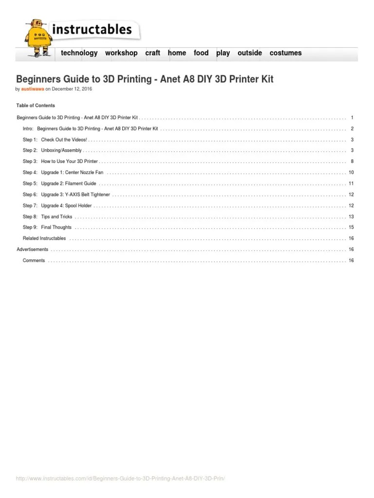 Beginners Guide To 3D Printing Anet A8 DIY 3D Prin | PDF | 3 D Printing ...