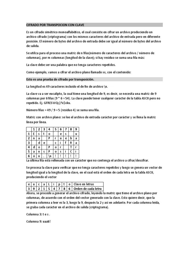 Generalmente, el contenido del mensaje . Cifrado Por Transpocion Con Clave Pdf Cifrado Clave Criptografia