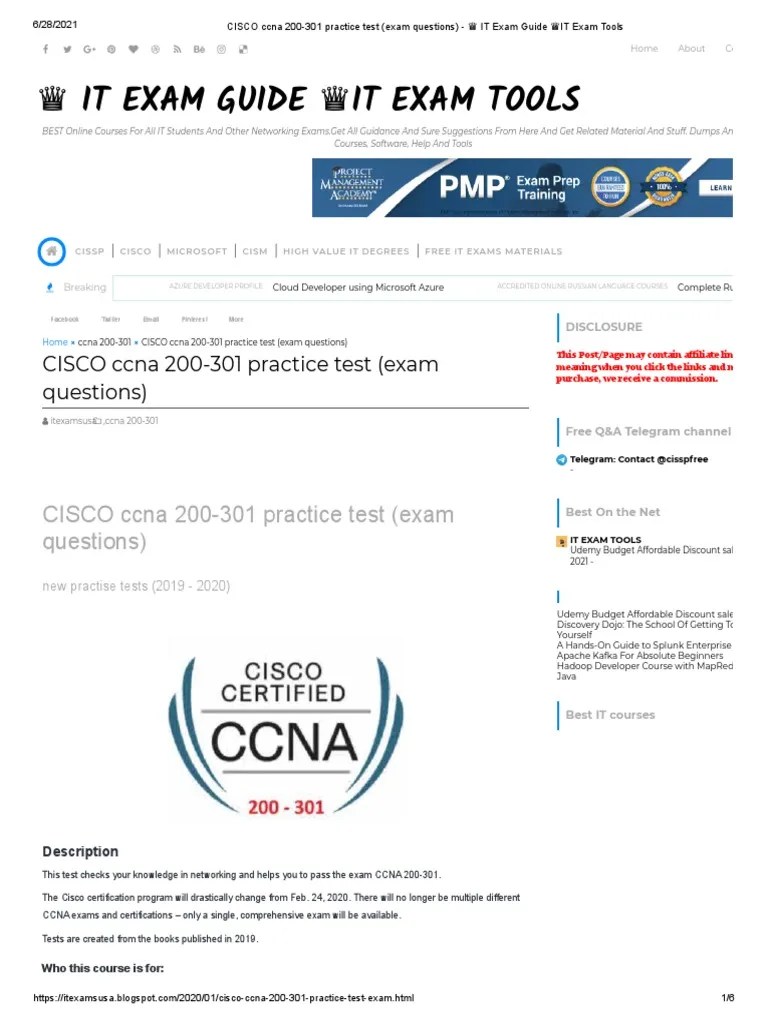 CISCO Ccna 200-301 Practice Test (Exam Questions) | PDF | Cisco Certifications | Computing