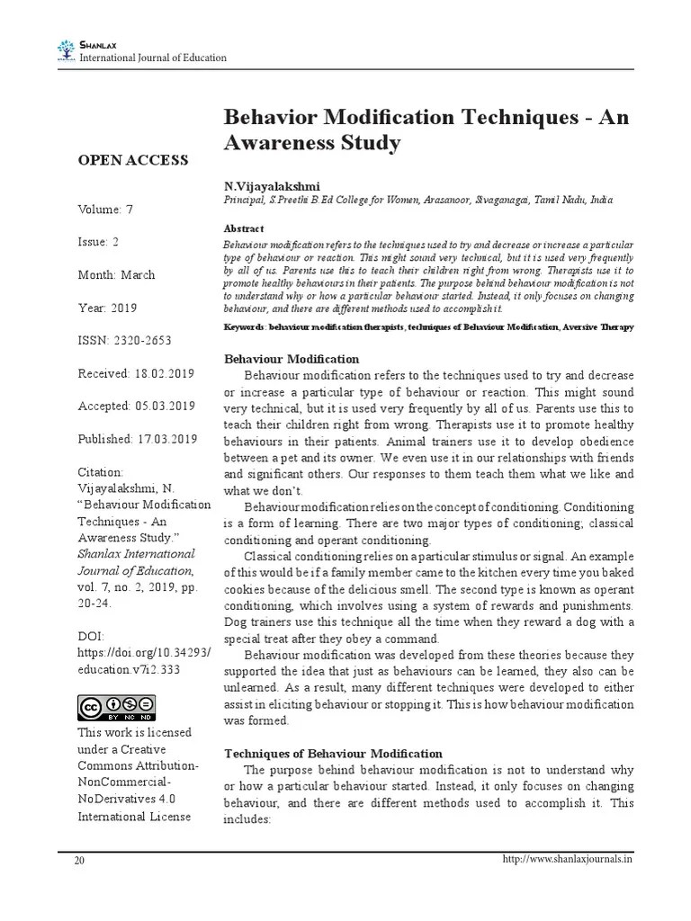 Behavior Modification Techniques - An Awareness Study | PDF ...