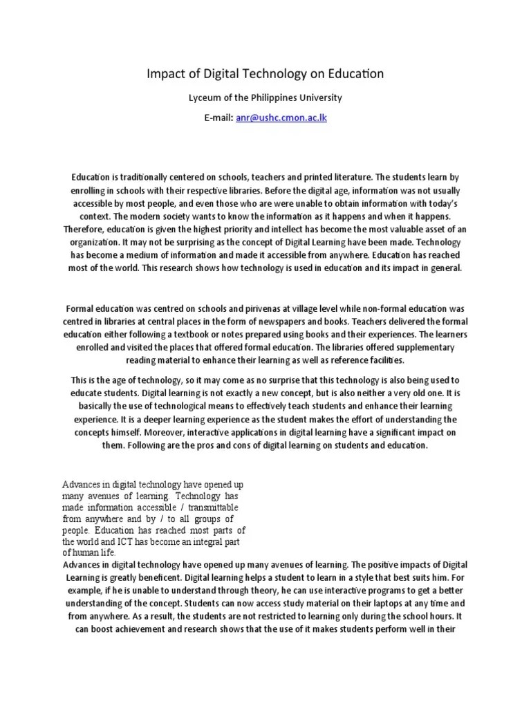 Impact Of Digital Technology On Education | PDF | Educational ...
