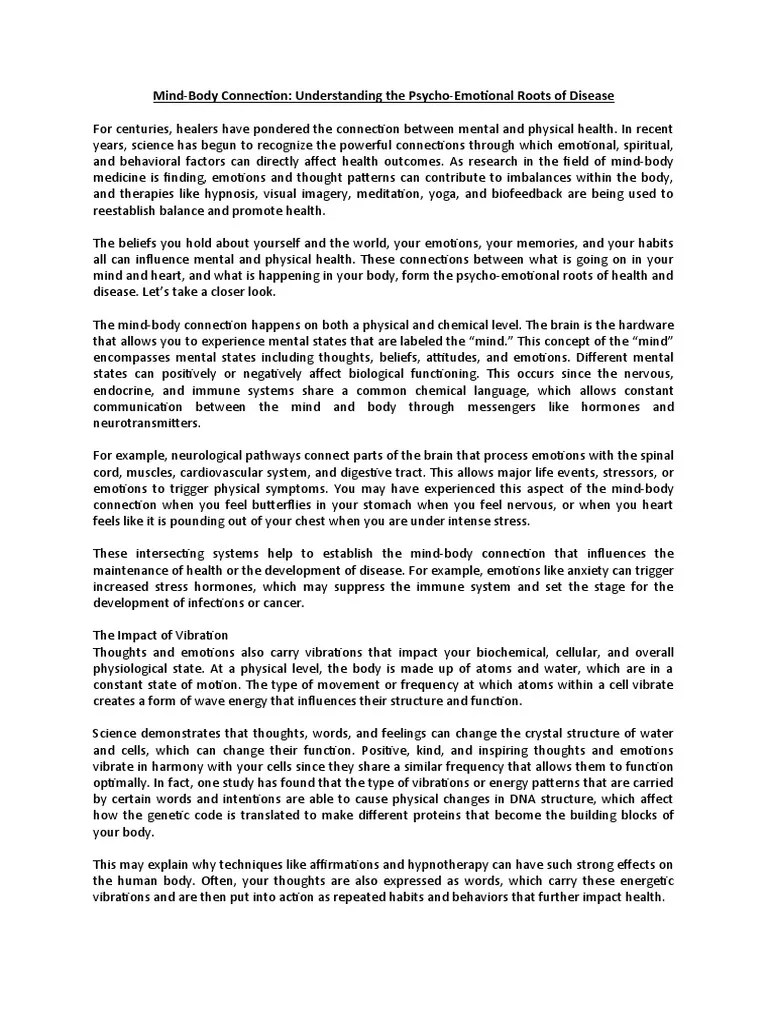 Mind-Body Connection: Understanding The Psycho-Emotional Roots Of Disease | PDF | Emotions ...