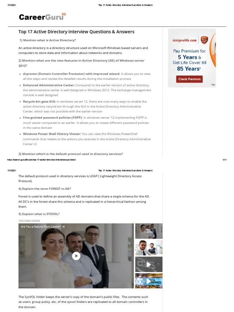 Top 17 Active Directory Interview Questions & Answers | Download Free ...