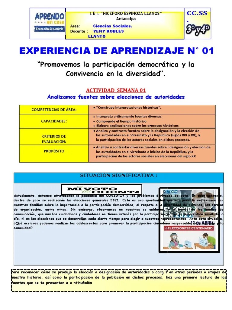 Ciencias Sociales Semana 01 3° Y 4° | PDF | Perú | Votación