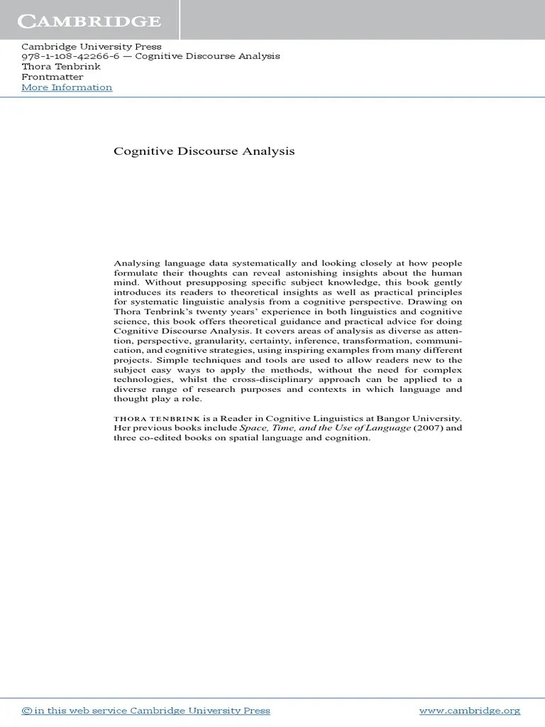 Cognitive Discourse Analysis - An Introduction | PDF | Linguistics | Thought