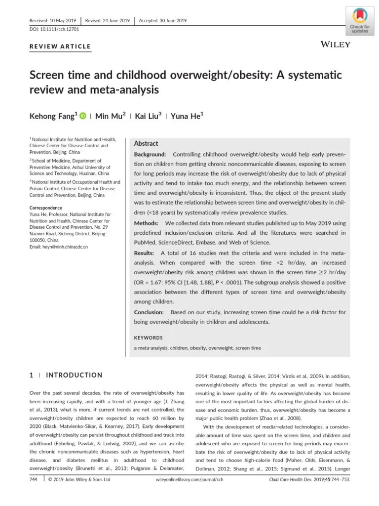 Screen Time And Childhood Overweightobesity A Systematic | PDF | Body Mass Index | Obesity