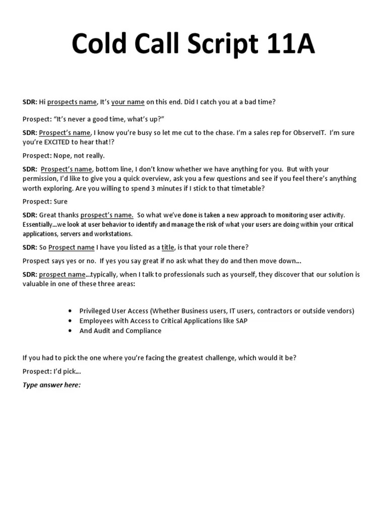 Basic Cold Call Script Example | PDF | Computing | Information ...