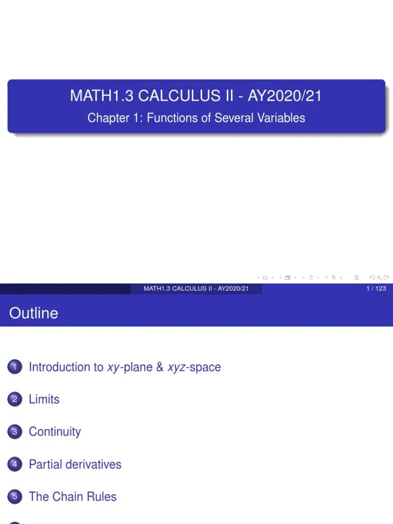MATH1.3 CALCULUS II - AY2020/21: Chapter 1: Functions Of Several ...