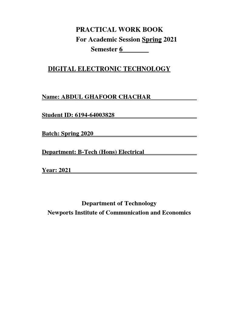 Digital Logic Technology Lab Manual | PDF | Logic Gate | Electronic Circuits
