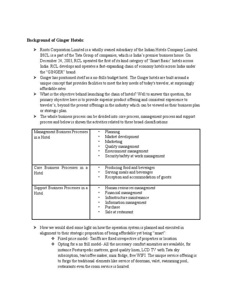 Ginger Hotel Case Study | PDF | Pricing | Hotel