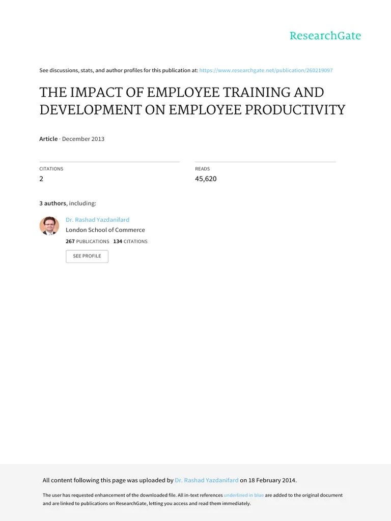 The Impact Of Employee Training And Development On Employee | PDF | Employment | Human Capital