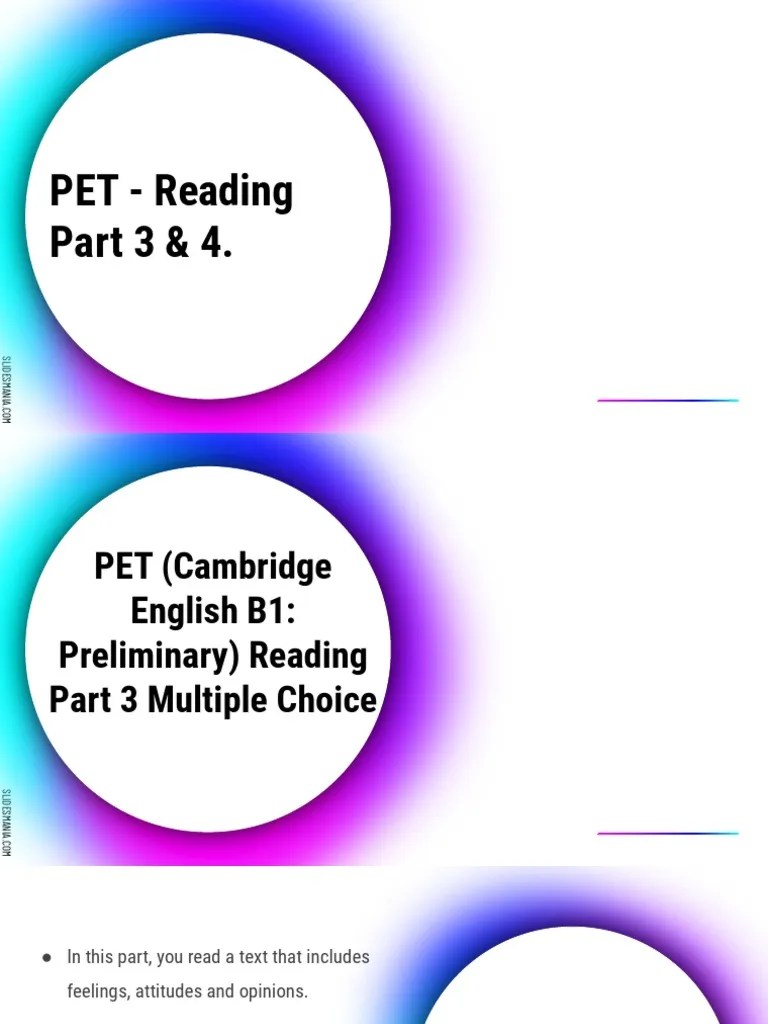 PET Reading - 3 & 4 Presentation | PDF | Test (Assessment) | Multiple Choice