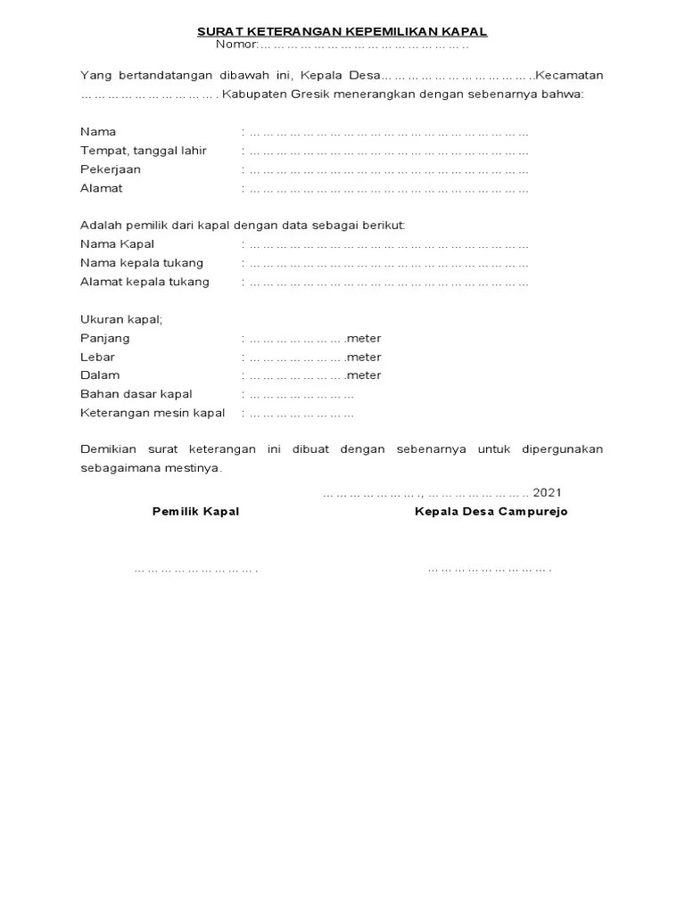 Surat Keterangan Kepemilikan Kapal | PDF