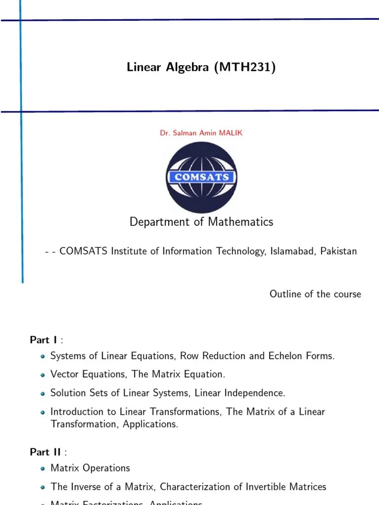 Linear Algebra PPT - 1 | PDF | Matrix (Mathematics) | System Of Linear Equations