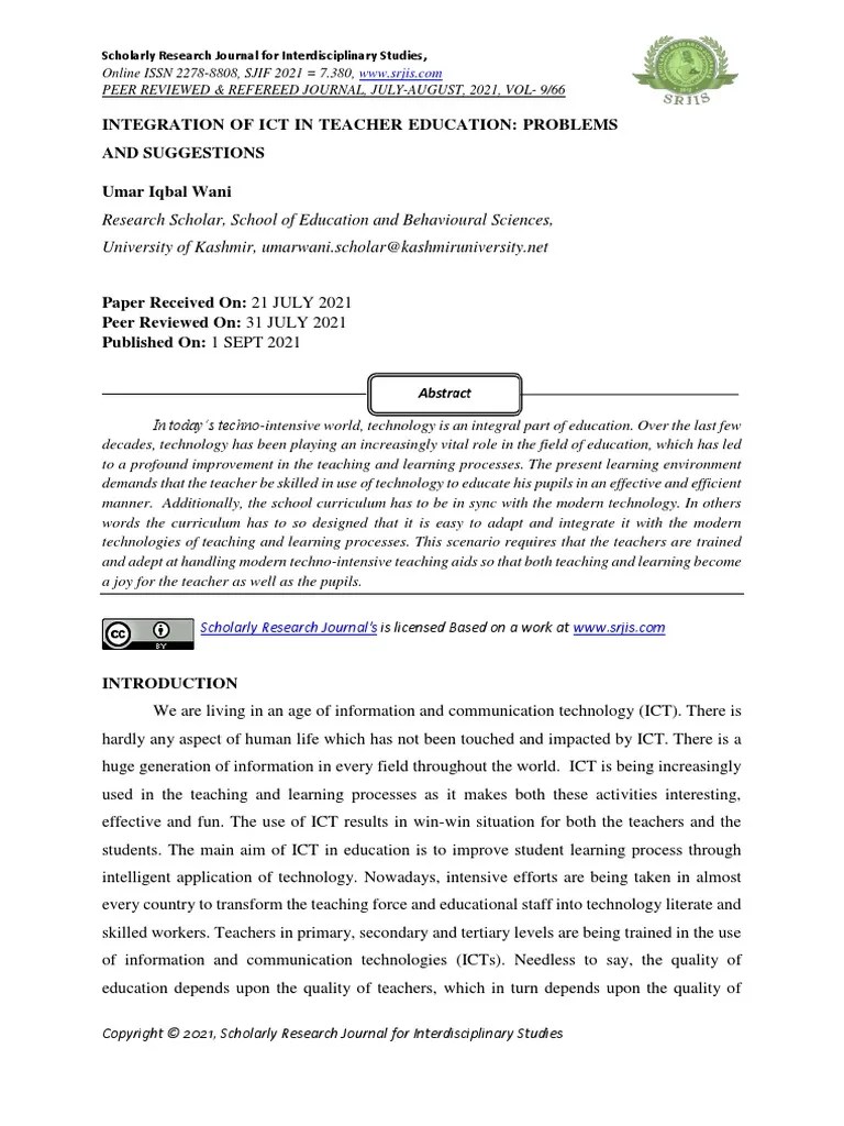 Integration Of Ict In Teacher Education: Problems And Suggestions | PDF ...