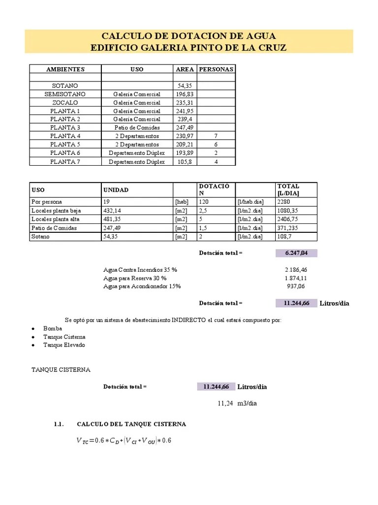 Calculo De Dotacion De Agua | PDF | Materiales Transparentes | Agua