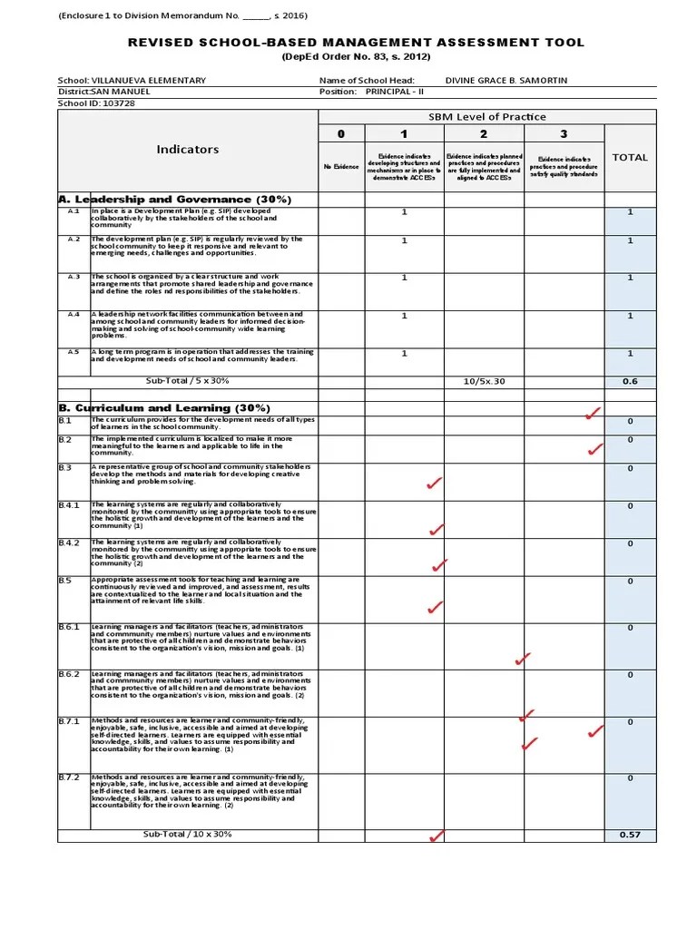 Automated Revised SBM Assessment Tool And District Consolidation Agps ...