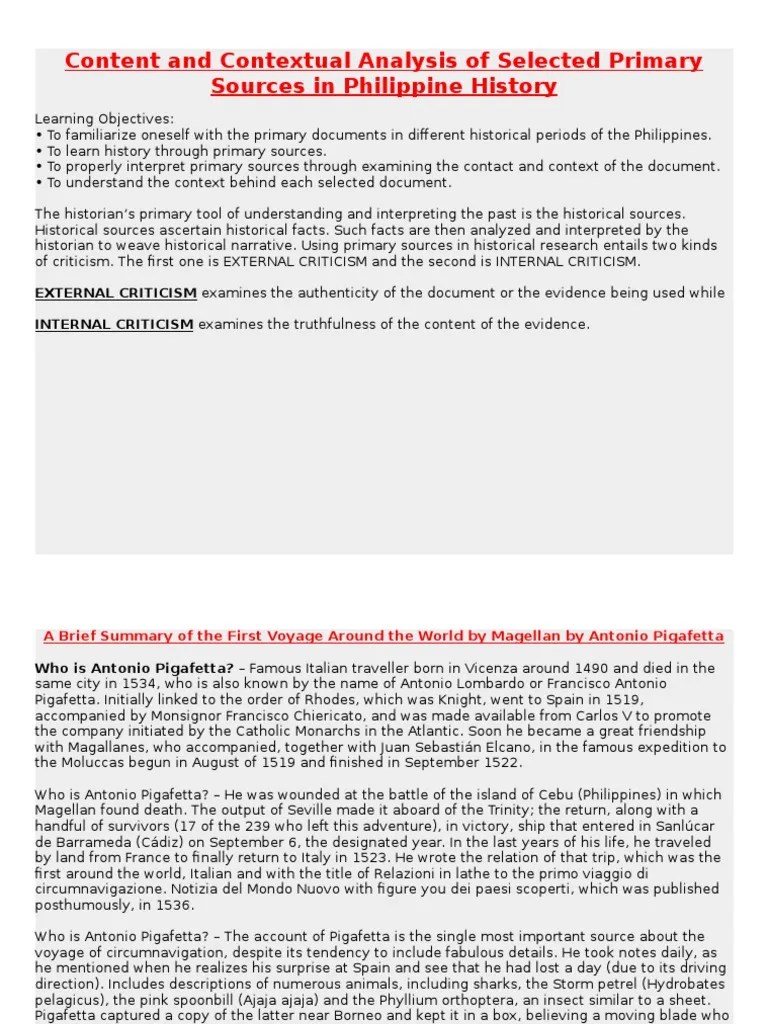 Content And Contextual Analysis Of Selected Primary Sources In Philippine History | PDF ...