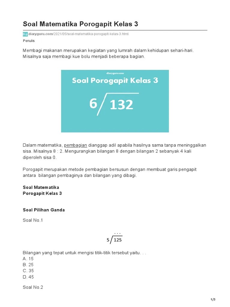 Soal Matematika Porogapit Kelas 3 | PDF