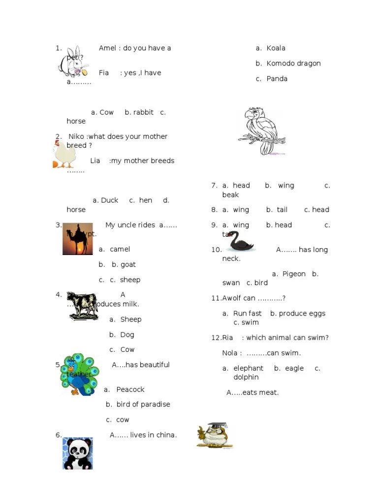 Contoh soal bahasa inggris berserta kunci jawaban kelas 3 tingkat sd dikupas tuntas oleh ibi ( ilmubahasainggris.com ) Soal Bahasa Inggris Animal Pdf Animals And Humans Nature