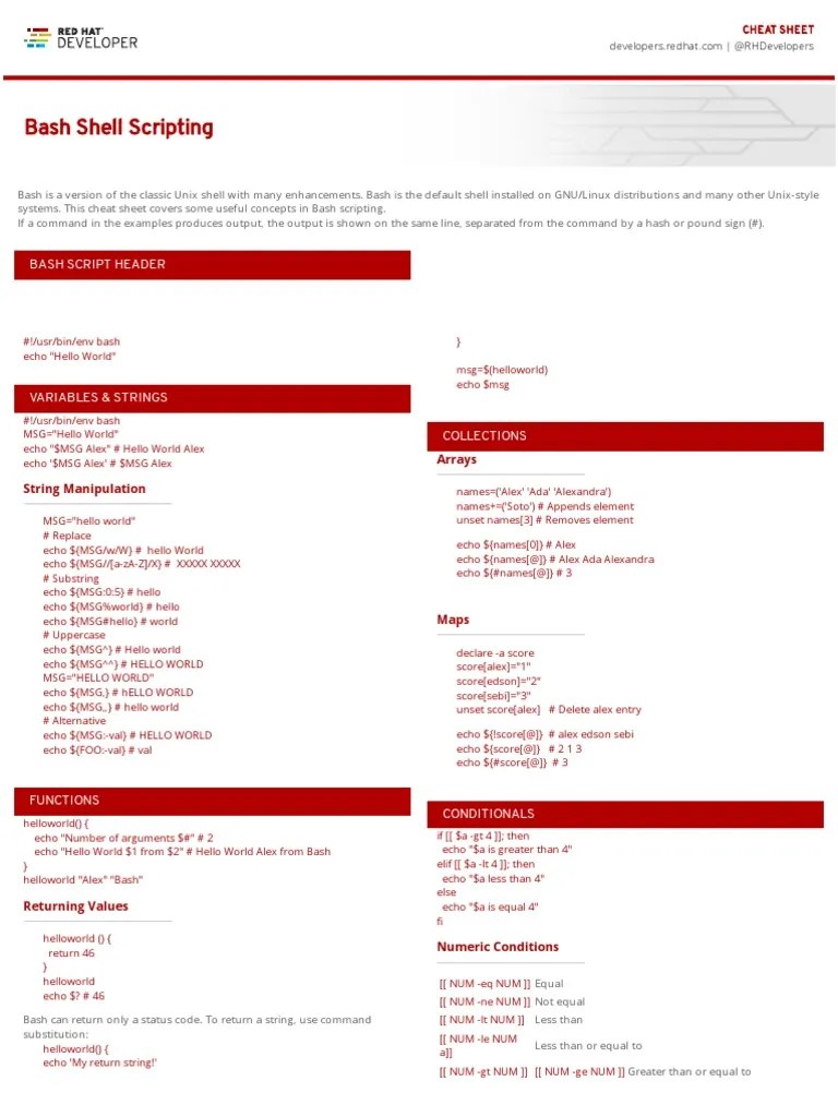 Bash Shell Cheat Sheet | PDF | Computer Science | Unix