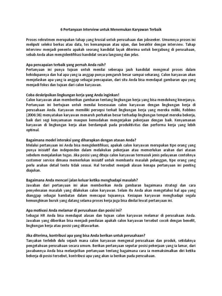 6 Pertanyaan Interview Untuk Menemukan Karyawan Terbaik | PDF