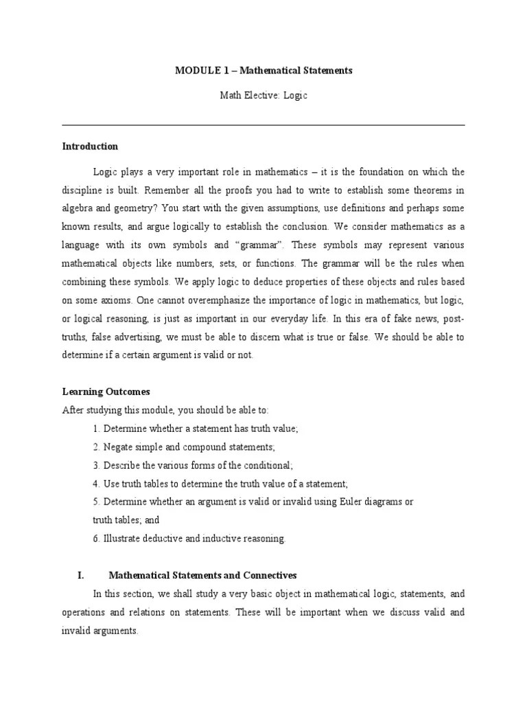 MODULE-1-Math-Statements With Answers | PDF | Mathematics | Argument