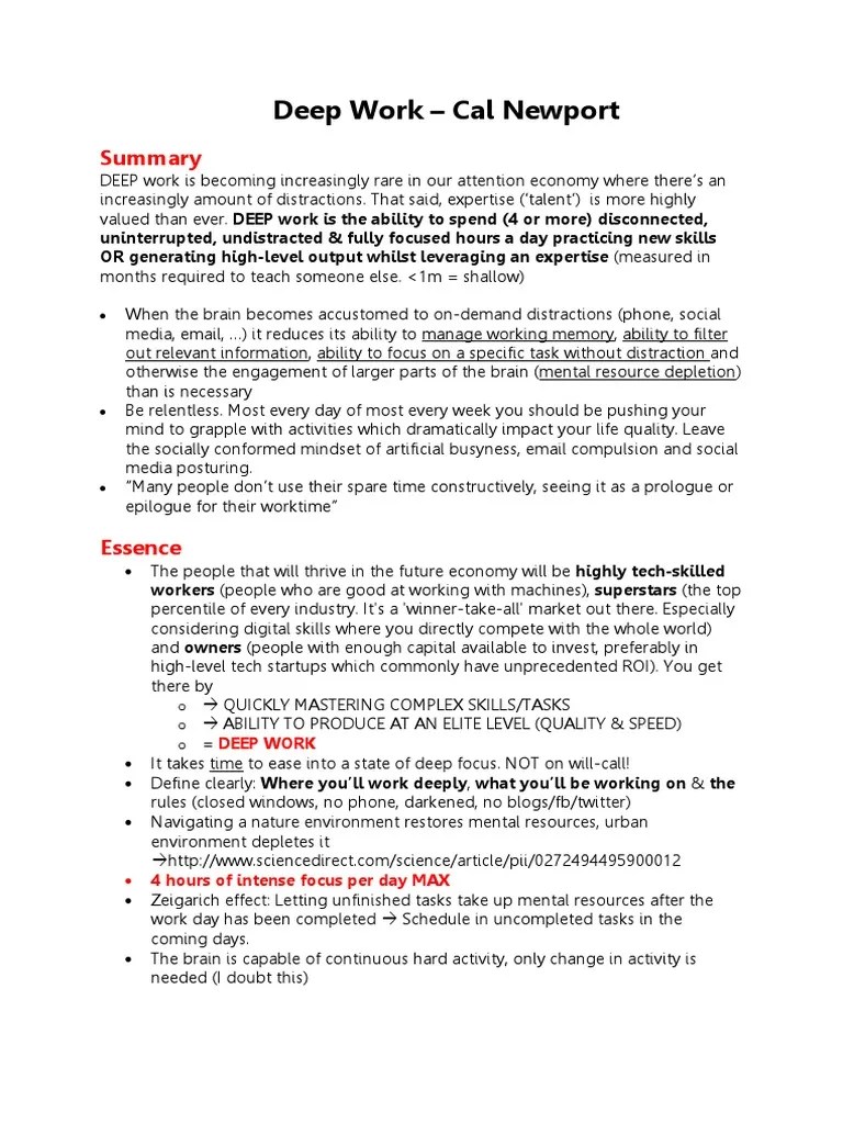 Deep Work Cal Newport Summary | PDF