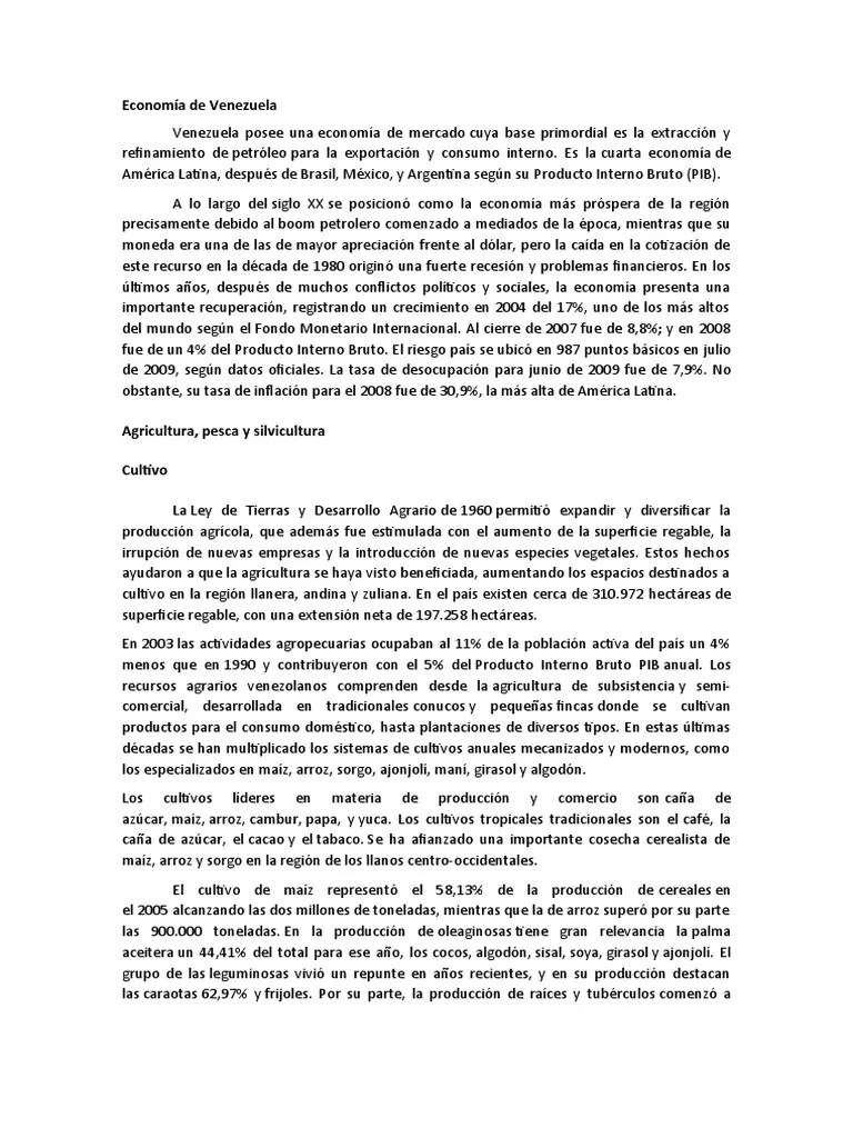 Economía De Venezuela | PDF | Venezuela | Agricultura