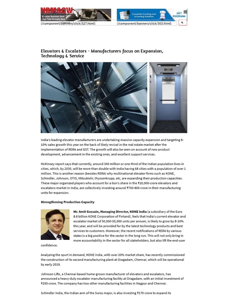 Elevators & Escalators - Manufacturers Focus On Expansion, Technology & Service | PDF | Elevator ...