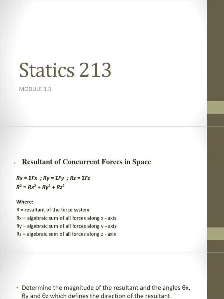 Statics 213 Module 3.3 Resultant Of Concurrent Forces In SPace HCC ...