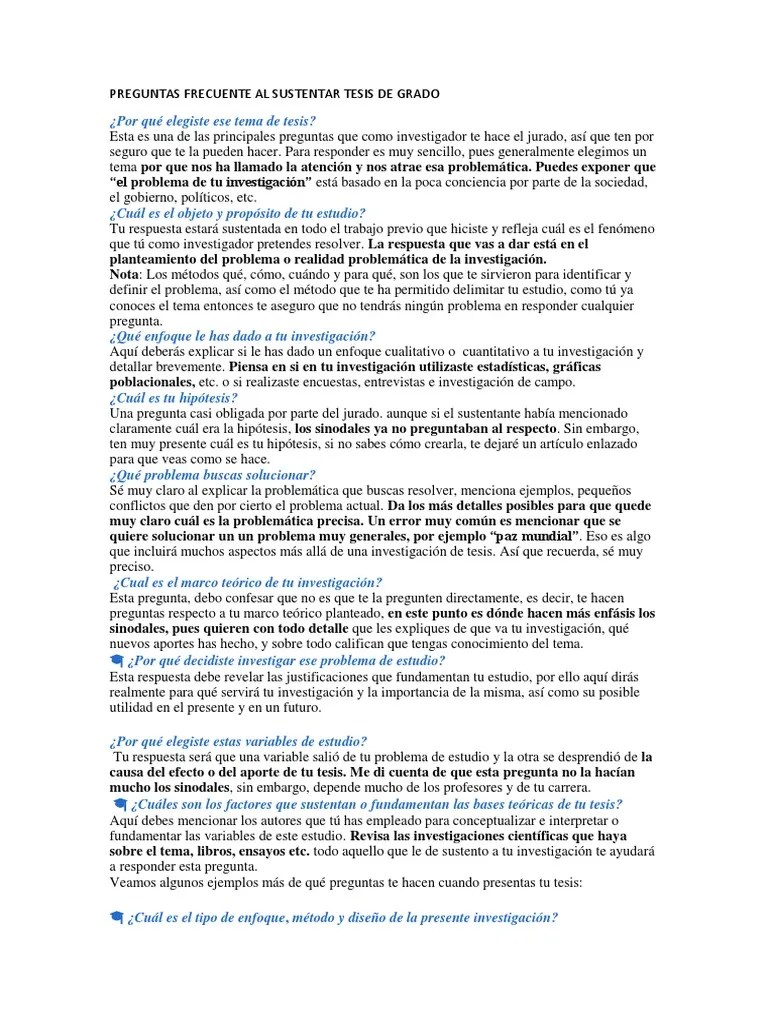 Preguntas Frecuente Al Sustentar Tesis De Grado | PDF | Muestreo ...