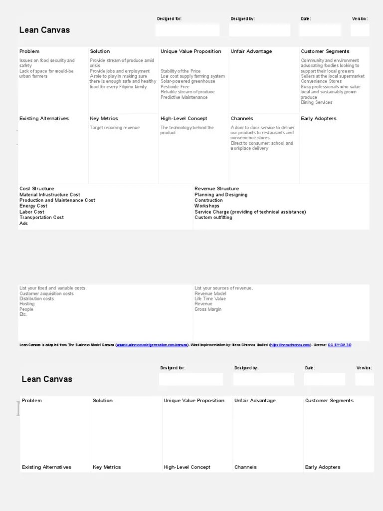 Neos Chronos Lean Canvas Template | PDF | Business Model | Cost